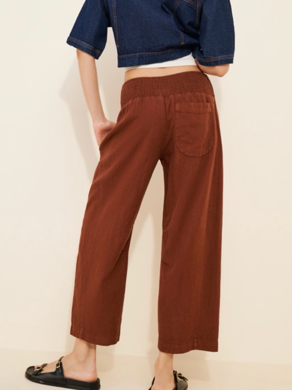 Anthropologie Pilcro Reese Smocked Linen Blend Pull-On Barrel Pants, Size XSP - Picture 12 of 12